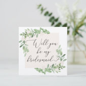 Feminine greenery en blush bridesmaid card kaart (Staand voorkant)