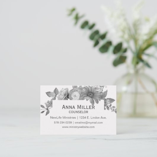Feminine Grisaille Floral counseling Ministry Visitekaartje (Staand voorkant)
