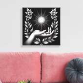 Feminine Hand Holding Radiant Sun Illustration Canvas Afdruk (Insitu (Woonkamer))