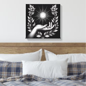 Feminine Hand Holding Radiant Sun Illustration Canvas Afdruk (Insitu (Slaapkamer))
