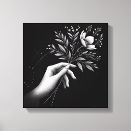 Feminine Hand with Elegant Floral Stem Canvas Afdruk