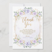 Feminine Lavender Gold Floral Baby Girl Shower Bedankkaart (Voorkant)