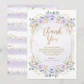 Feminine Lavender Gold Floral Baby Girl Shower Bedankkaart (Voorkant / Achterkant)