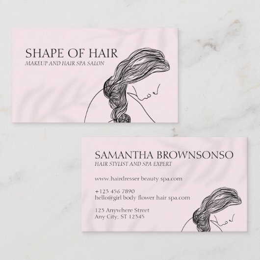 Feminine Light: Roze vrouw in lichaam Hairdresser Visitekaartje (Voorkant / Achterkant)