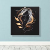 Feminine Line Art with Golden Leaf Flow Canvas Afdruk (Insitu (Houten vloer))