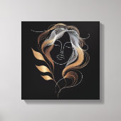 Feminine Line Art with Golden Leaf Flow Canvas Afdruk (Voorkant)
