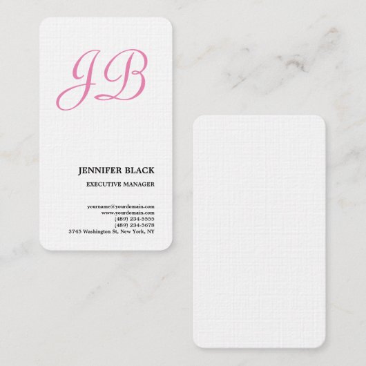 Feminine Linen Monogrammed Minimalist Modern Plain Visitekaartje (Voorkant / Achterkant)