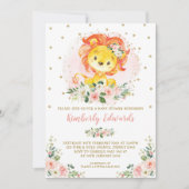 Feminine Lion Baby shower Blush Gold Floral Kaart (Voorkant)