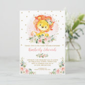 Feminine Lion Baby shower Blush Gold Floral Kaart (Staand voorkant)