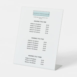 Feminine Logo Prijslijst blauwe zalon spp. Reclamebord Met Voetstuk