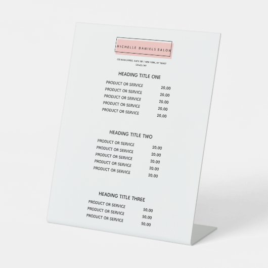 Feminine Logo | Roze | Prijslijst Salon Spa Reclamebord Met Voetstuk (Voorkant)