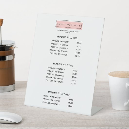 Feminine Logo | Roze | Prijslijst Salon Spa Reclamebord Met Voetstuk (Insitu)