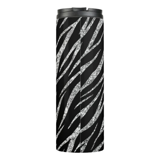 Feminine Luxe, zwart en zilver Classy Zebra afdruk Thermosbeker (Achterkant)