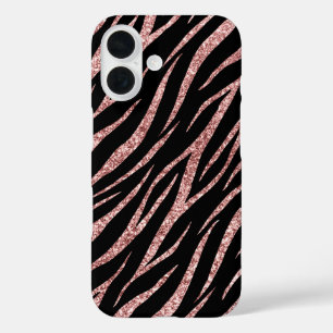 Feminine Luxe zwart Roos Gold Classy Zebra Afdrukk iPhone 16 Hoesje