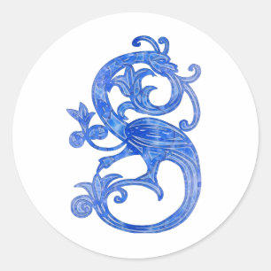  Feminine Medieval Blue Fantasy Dragon Ronde Sticker