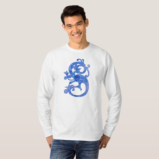  Feminine Medieval Blue Fantasy Dragon T-shirt (Voorkant volledig)