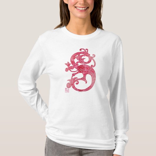  Feminine Medieval Pink Fantasy Dragon T-shirt (Voorkant)