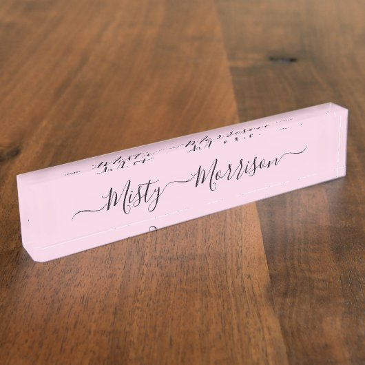Feminine Minimalist Modern Roze Script Custom Name Naambordje (Zijkant)