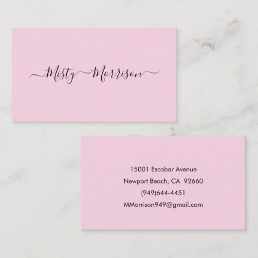 Feminine Minimalist Modern Roze Script Custom Name Visitekaartje (Voorkant / Achterkant)