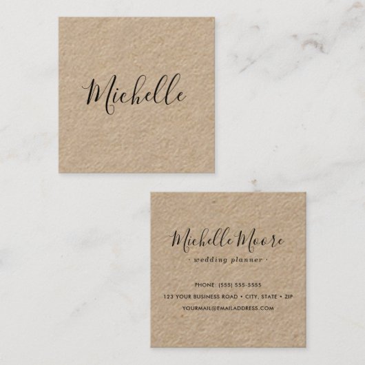 Feminine-minimalistisch roestkraftpapier vierkante visitekaartje (Voorkant / Achterkant)
