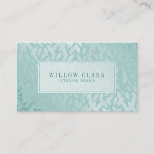 Feminine Mint Green Gold Willow Tree Leaf Pattern Visitekaartje