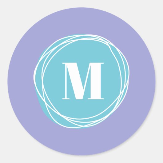 Feminine Modern Periwinkle Aqua Monogram Ronde Sticker (Voorkant)