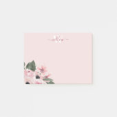 Feminine Moderne Monogram Roze Floral Post-it Note (Voorkant)
