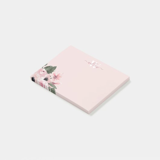 Feminine Moderne Monogram Roze Floral Post-it Note (Schuin)