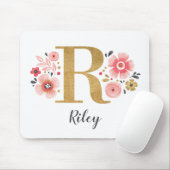 Feminine Monogram Initiaal Roze Gold Letter R Muismat (Met muis)