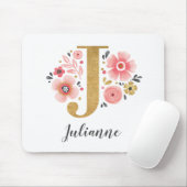 Feminine Monogram Initial Pink Gold Letter J Muismat (Met muis)
