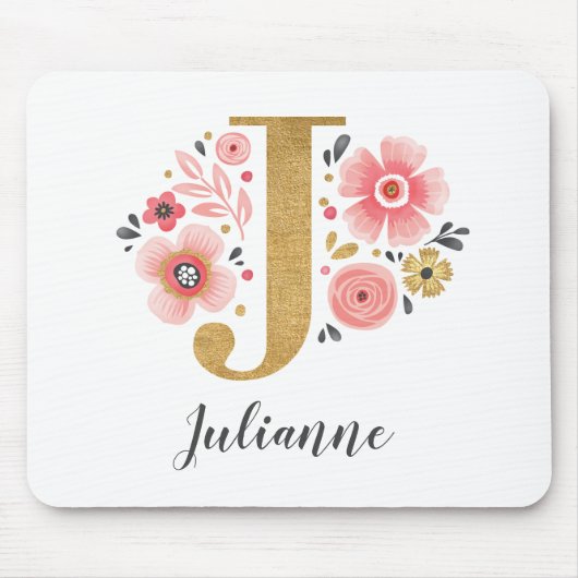 Feminine Monogram Initial Pink Gold Letter J Muismat (Voorkant)