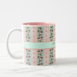 Feminine Monogram Roze Mint Floral Beeld Kijk Tweekleurige Koffiemok