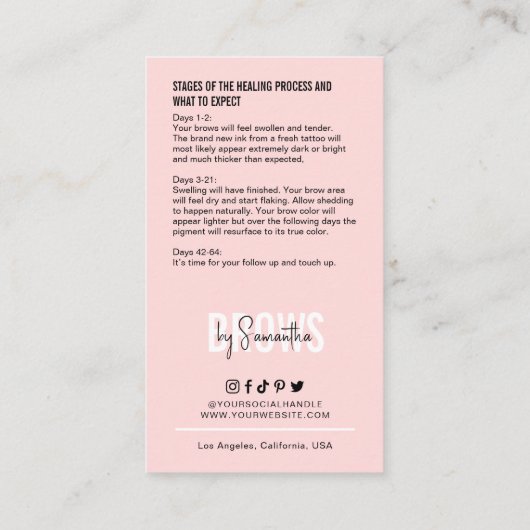 Feminine Ombre Powder Brows Aftercare Instructions Visitekaartje (Achterkant)