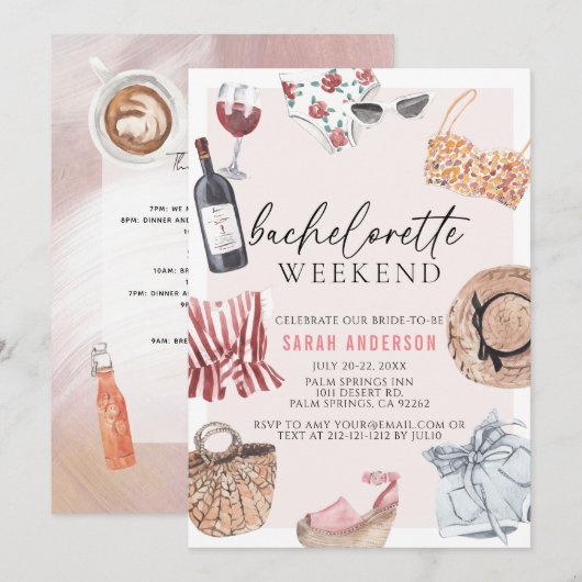 Feminine Outfit Bachelorette Weekend Itinerary Kaart (Voorkant / Achterkant)