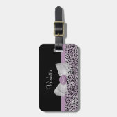Feminine Paarse Cheetah Print Girly Bow and Name Bagagelabel (Voorkant verticaal)