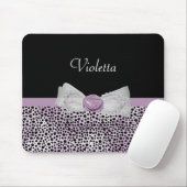 Feminine Paarse Cheetah Print Girly Bow and Name Muismat (Met muis)