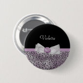 Feminine Paarse Cheetah Print Girly Bow and Name Ronde Button 5,7 Cm (Voorkant /achterkant)