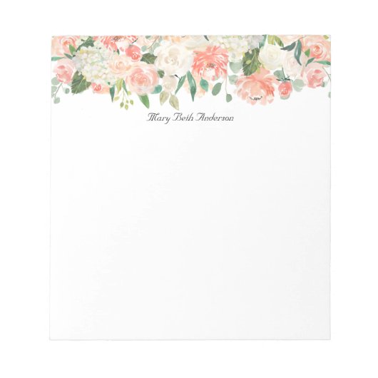 Feminine Peach Floral Pattern met Jouw naam Notitieblok (Voorkant)