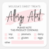 Feminine Pink Allergy Alert Checklist Voedselveili Vierkante Sticker (Voorkant)