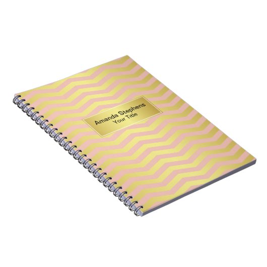 Feminine Pink and Gold Chevron Stripes Pattern Notitieboek (Rechterzijde)