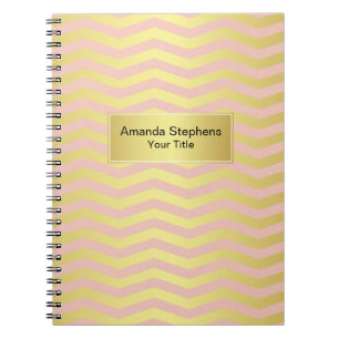 Feminine Pink and Gold Chevron Stripes Pattern Notitieboek