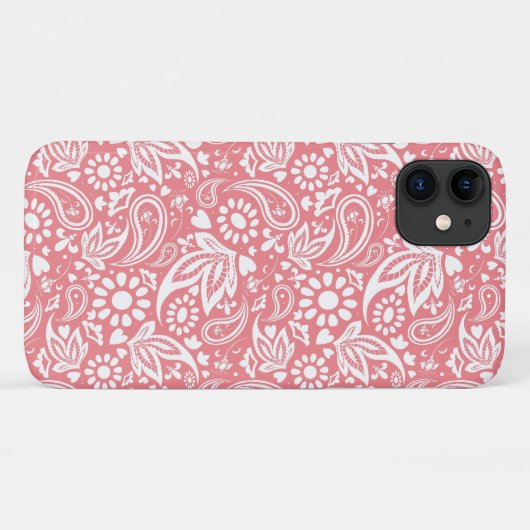 Feminine Pink and White Boho Paisley Patterned Case-Mate iPhone Case (Achterkant (horizontaal))