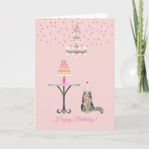 Feminine Pink Birthday Kaart uit de kat