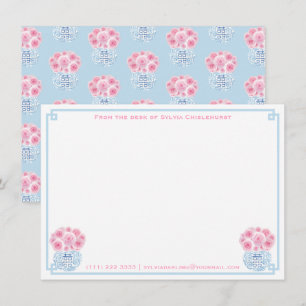 Feminine Pink Blue Double Happiness Chinoiserie Bedankkaart