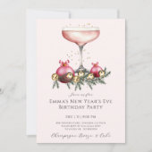 Feminine Pink Champagne New Years Eve Birthday  Kaart (Voorkant)