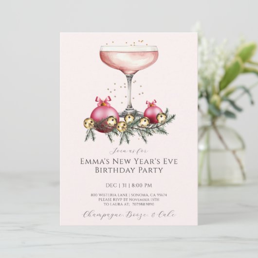 Feminine Pink Champagne New Years Eve Birthday  Kaart (Staand voorkant)