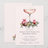 Feminine Pink Champagne New Years Eve Birthday  Kaart (Voorkant / Achterkant)
