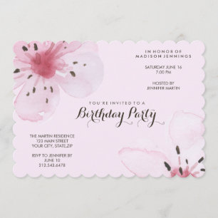 Feminine Pink Cherry Blossom Birthday Party Kaart