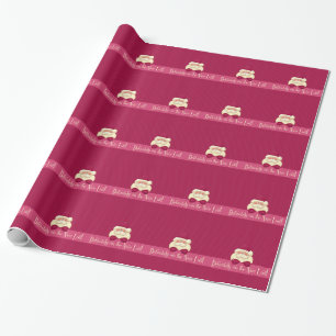 Feminine Pink Christmas Santa Nice Lijst Cadeaupapier