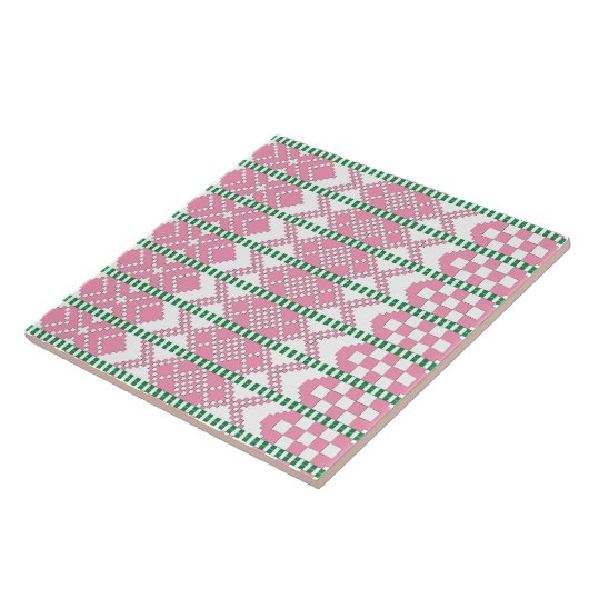 Feminine Pink en white Latvian tribal folk art. Tegeltje (Zijkant)